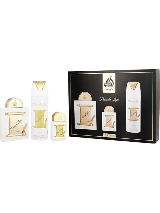 Lattafa Perfumes Peace & Love Set regalo eau de parfum 100ml, eau de parfum 20ml e deospray unisex