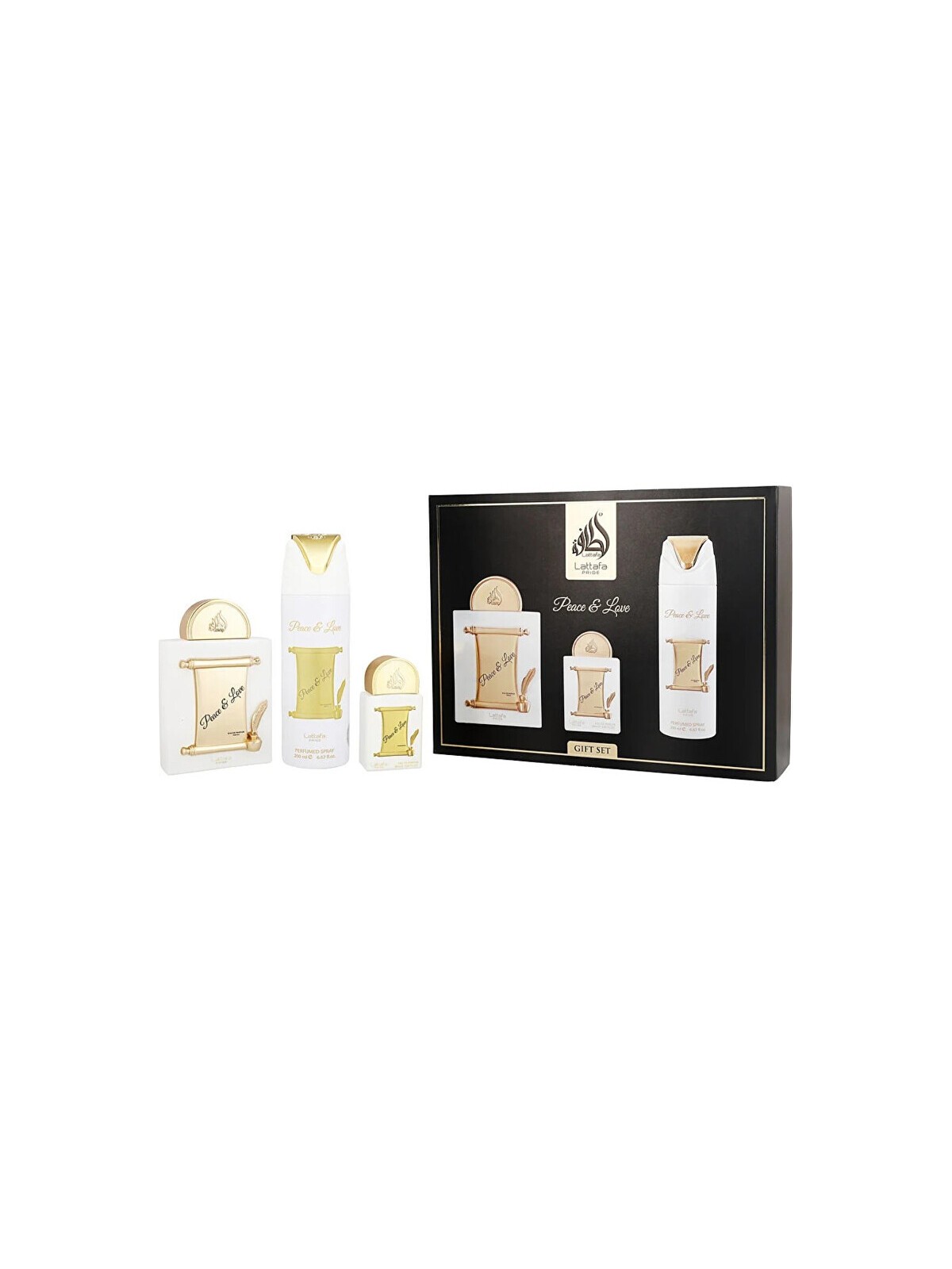 Lattafa Perfumes Peace & Love Set regalo eau de parfum 100ml, eau de parfum 20ml e deospray unisex