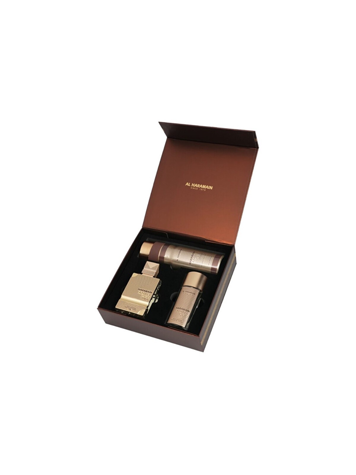 Al Haramain Amber Oud Gold Edition Extreme Set regalo Extrait de Parfum 75ml, Extrait de Parfum 30ml e deospray 200ml unisex