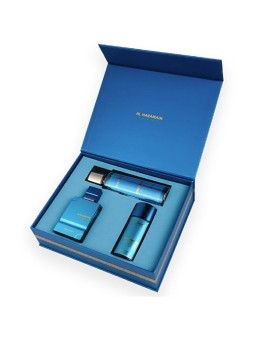 Al Haramain Amber Oud Aqua Dubai Set regalo Extrait de Parfum 75ml, Extrait de Parfum 30ml e body roll 250ml unisex