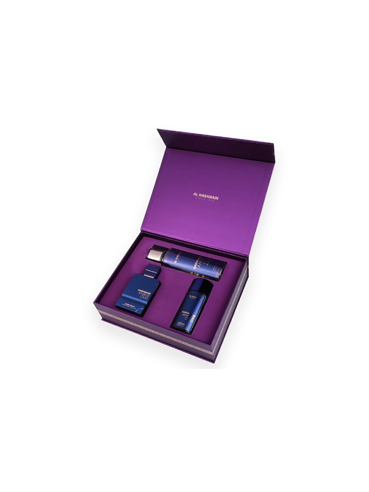 Al Haramain Amber Oud Dubai Night Set regalo Extrait de parfum 75ml, extrait de parfum 30ml e body roll 250ml unisex