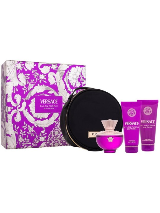 Set regalo Versace Dylan Purple: eau de parfum 100ml, latte corpo 100ml, gel doccia 100ml e cosmetico tatiōka donna