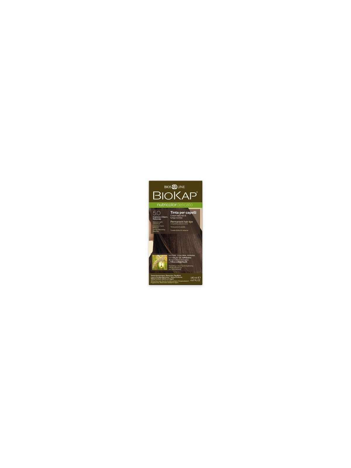 Biokap NUTRICOLOR DELICATO - Tintura per capelli - 5.0 Katanov luce naturale 140ml unisex