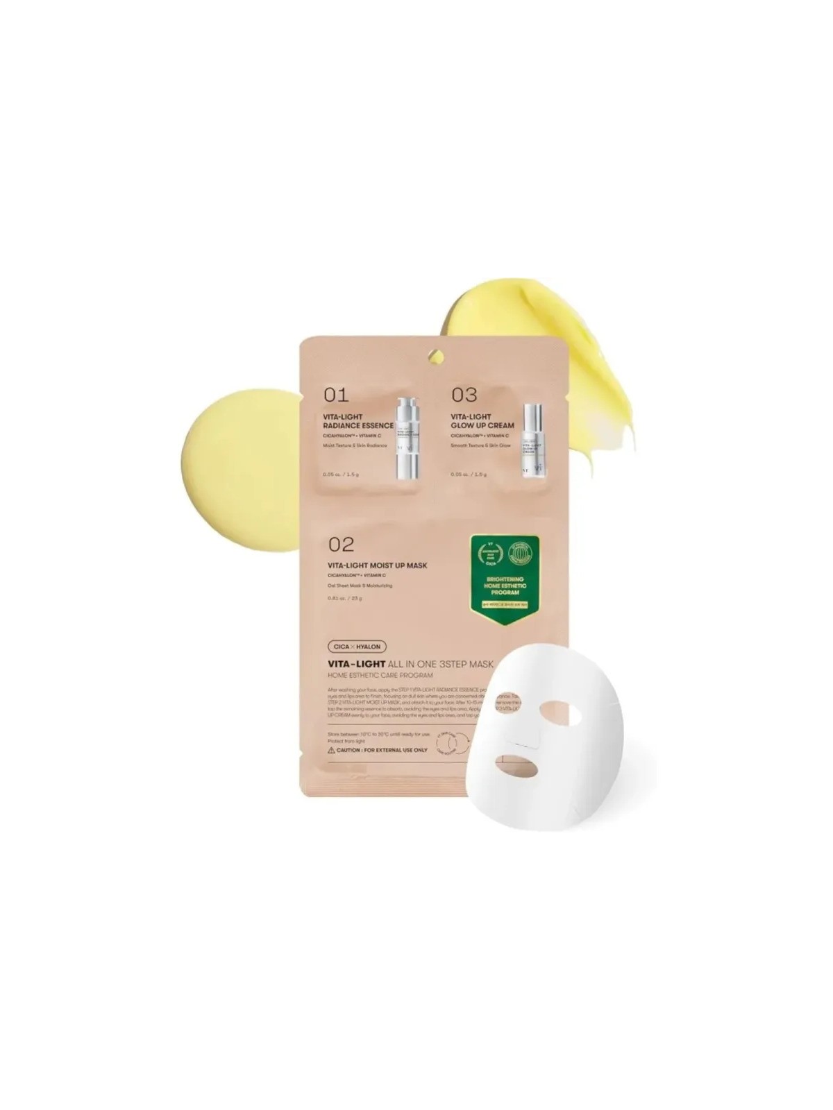 VT Cosmetics Vita-Light All In One 3Step Mask ++ - Maschera viso illuminante e idratante 1.0g donna