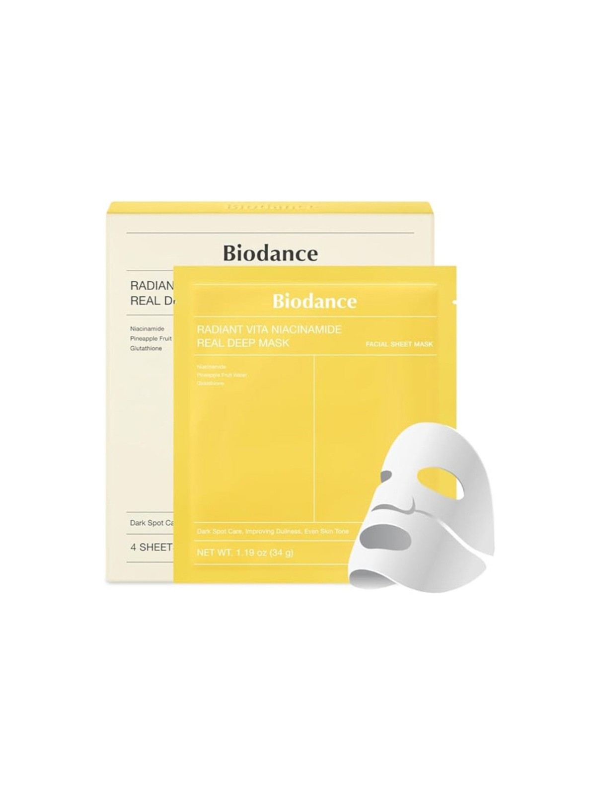 Biodance Radiant Vita Niacinamide Real Deep Mask - Maschera viso (4 pezzi) donna