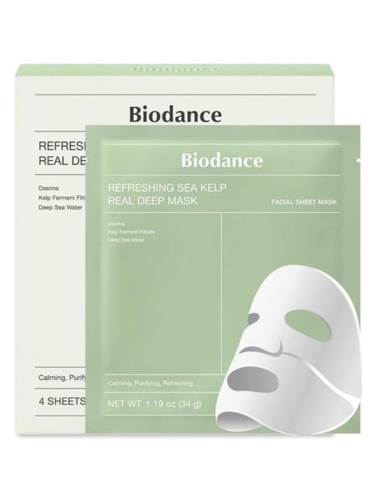 Biodance Maschera viso rinfrescante all'alga marina - Maschera lenitiva per il viso (4 pezzi) donna