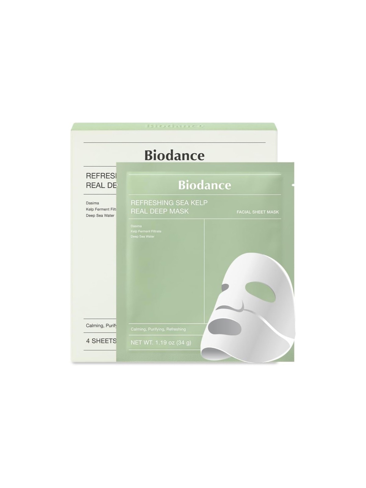 Biodance Maschera viso rinfrescante all'alga marina - Maschera lenitiva per il viso (4 pezzi) donna