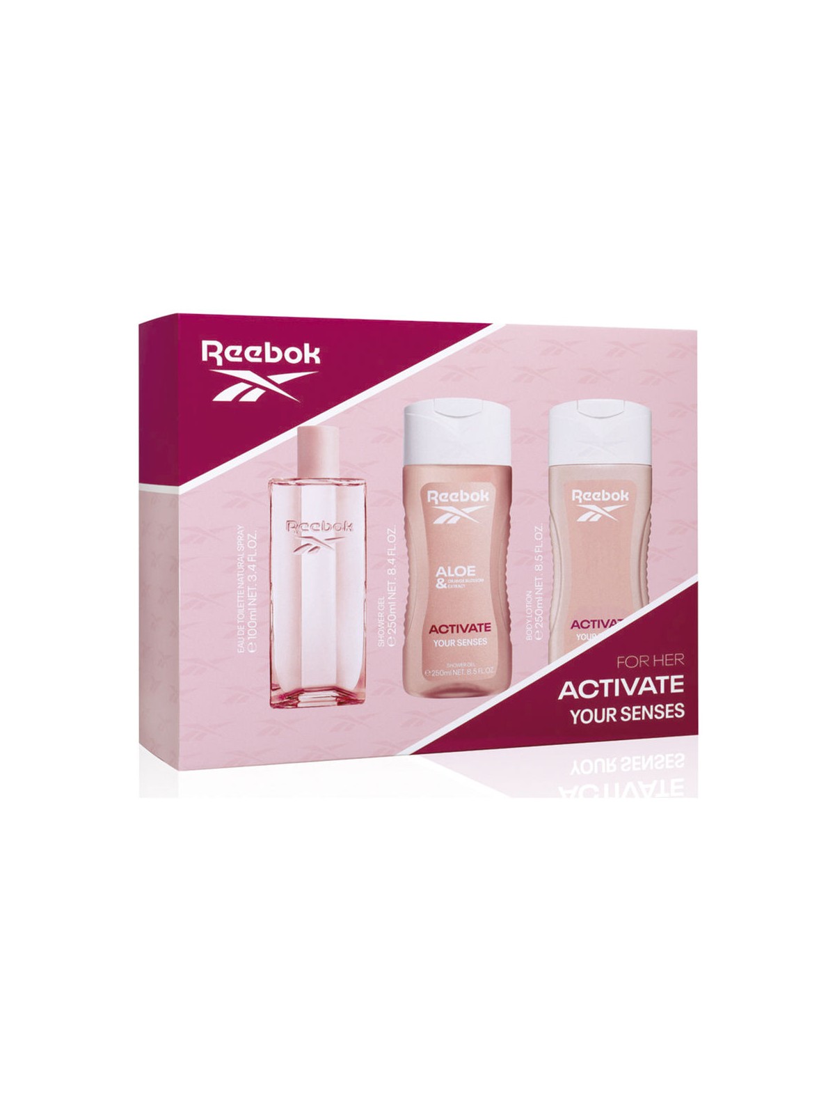 Reebok ATTIVA I TUOI SENSI - SET DONNA 3 PEZZI Eau de Toilette spray 100 ml + Shower Gel 250 ml + Body Lotion 250 ml donna