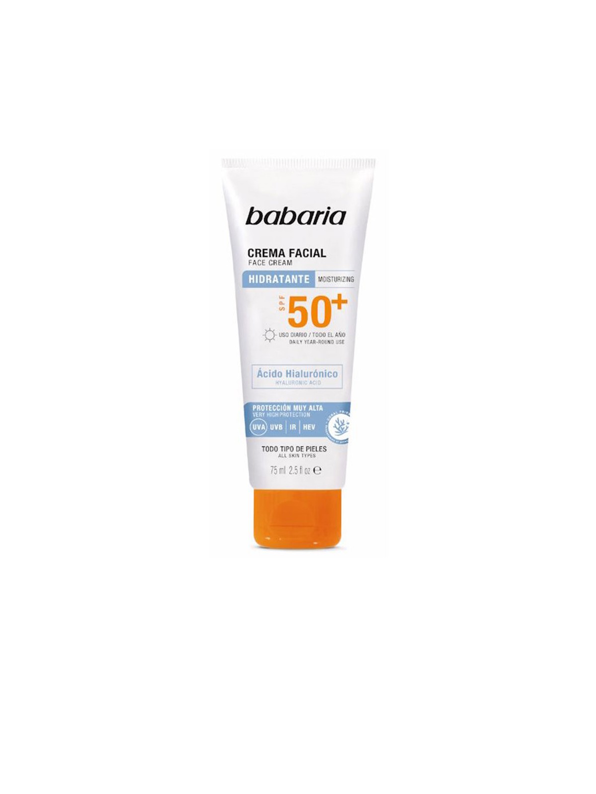 Babaria Crema solare viso all'acido ialuronico SPF50+ 75ml unisex