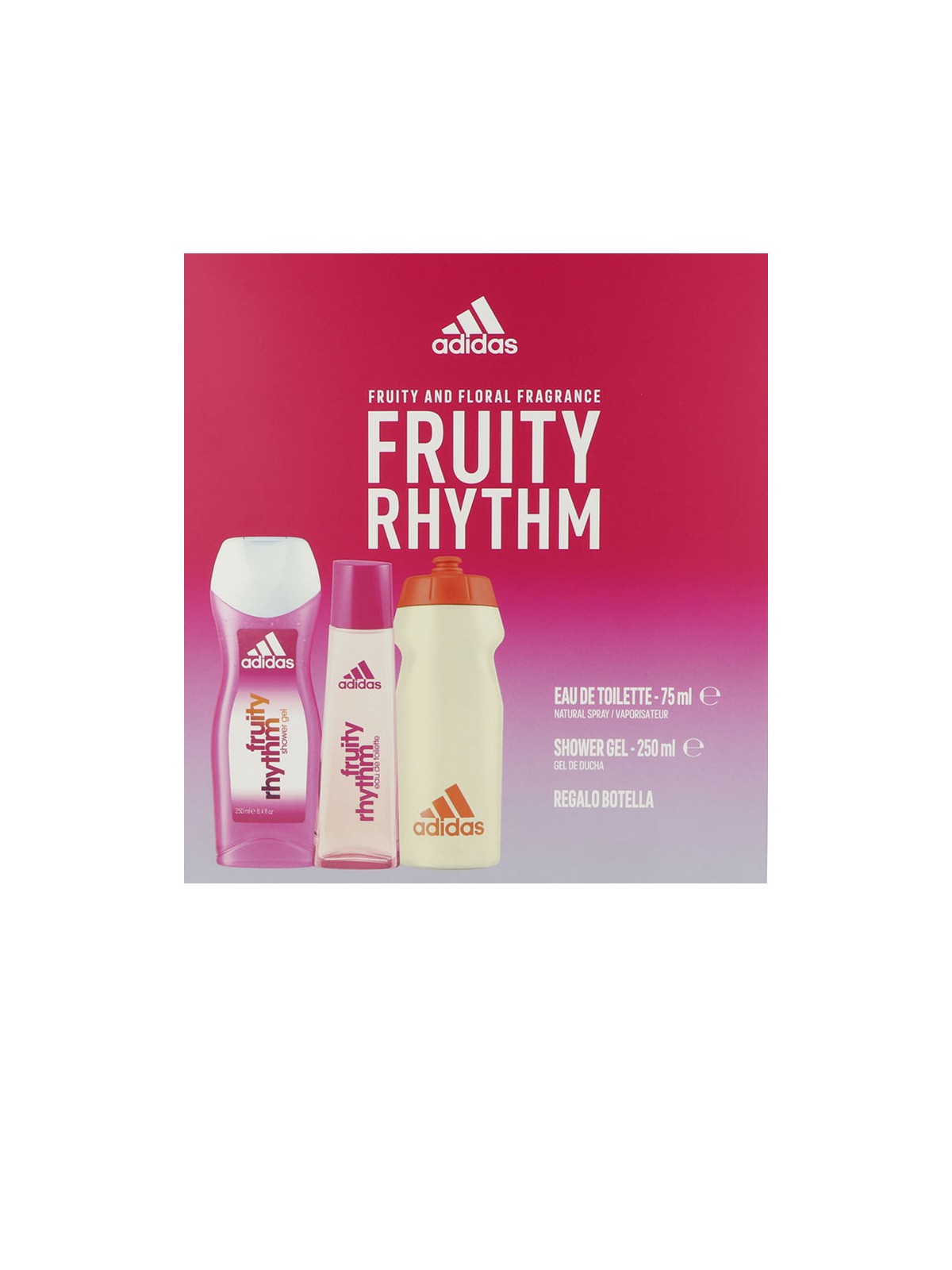Adidas SET Adidas Donna Fruity Rhythm 3 pezzi Eau de Toilette spray 75 ml + Shower Gel 75 ml + Adidas Hydration Bottle donna