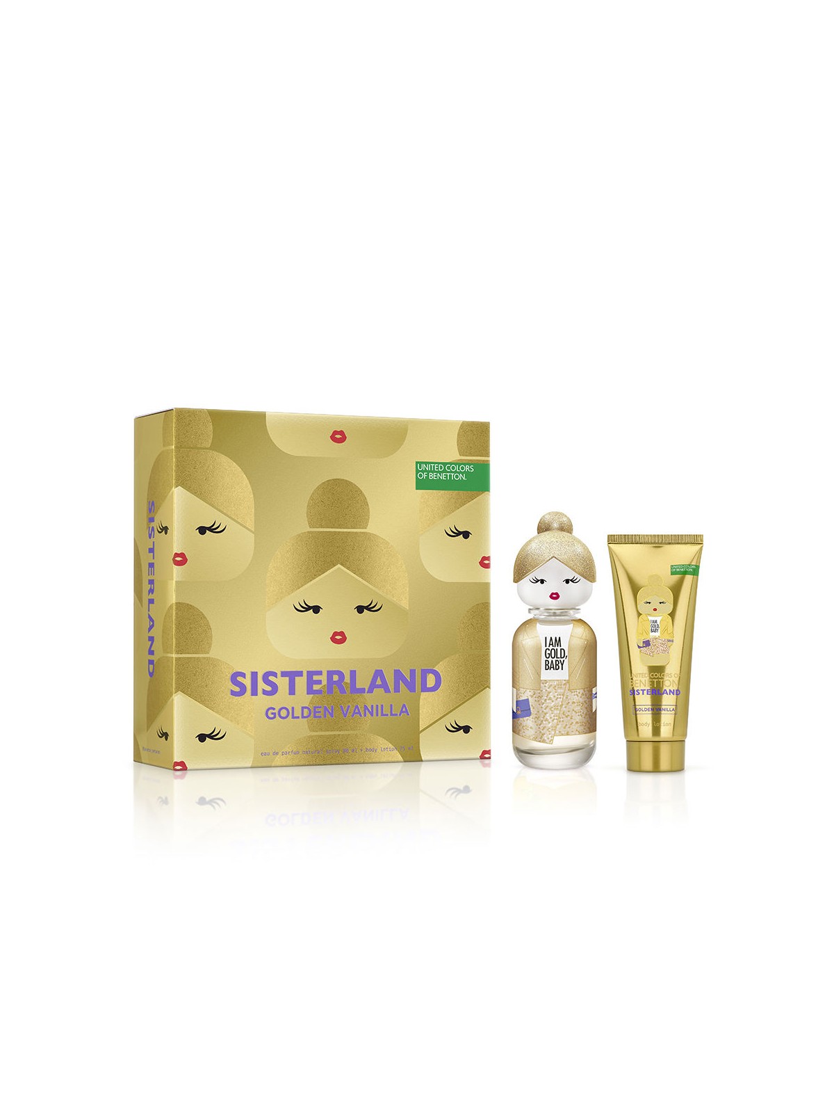 Benetton CUSTODIA IN 2 PEZZI SISTERLAND GOLDEN VANILLA Eau de Parfum spray 80ml + Perfumed body lotion 75ml donna