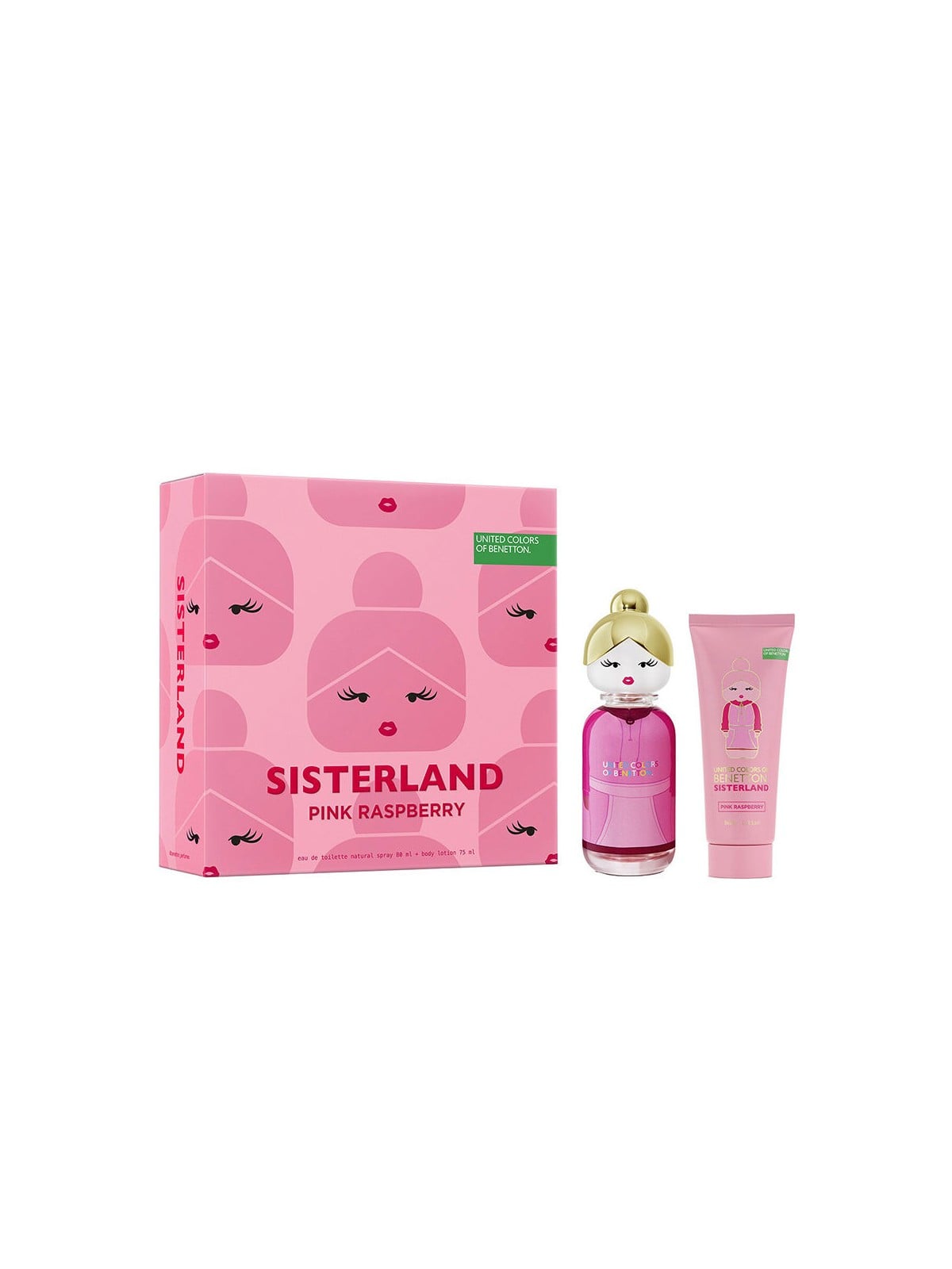 Benetton SET ROSA LAMPONE SISTERLAND 2 pezzi Eau de Toilette spray 80 ml + Perfumed body lotion 75 ml unisex