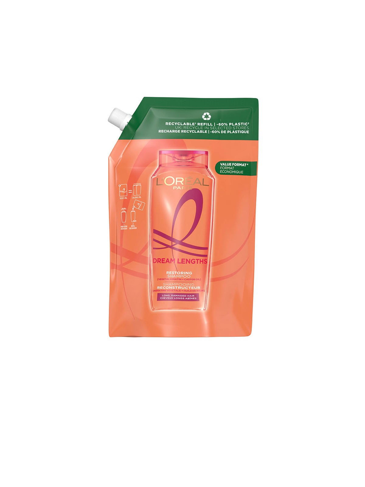 L'Oréal Paris ELVIVE DREAM LONG shampoo ricostruttivo, ricarica ecologica 500ml donna