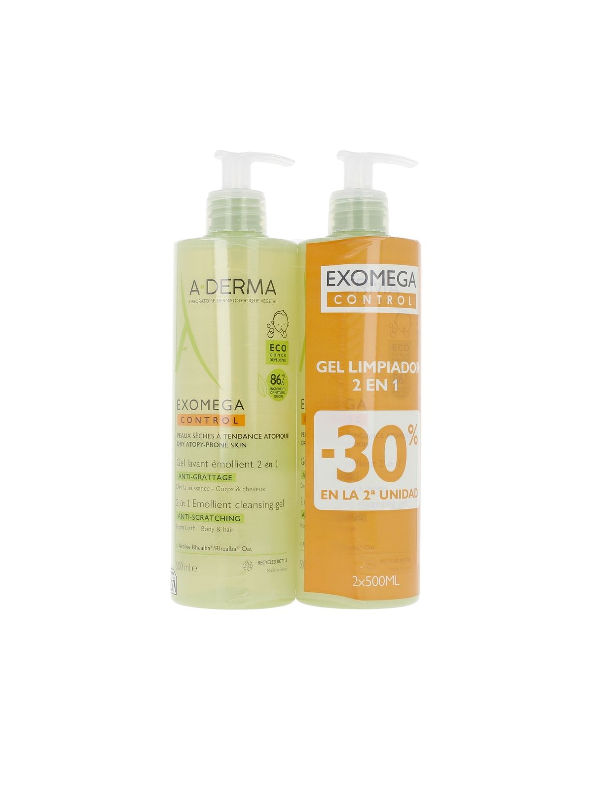 A-derma EXOMEGA CONTROL gel emolliente 2 in 1 confezione da 2 x 500ml 2 x 500 ml donna