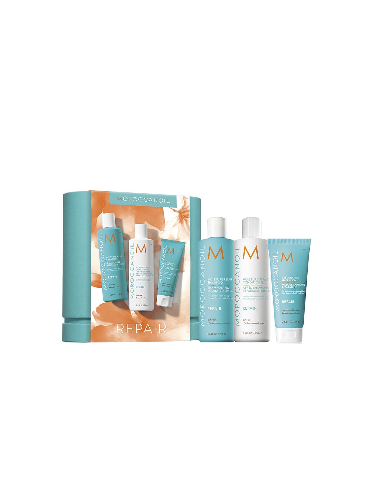 Moroccanoil KIT DI RIPARAZIONE 3 pezzi Shampoo 250 ml + Conditioner 250 ml + Mask 75 ml unisex