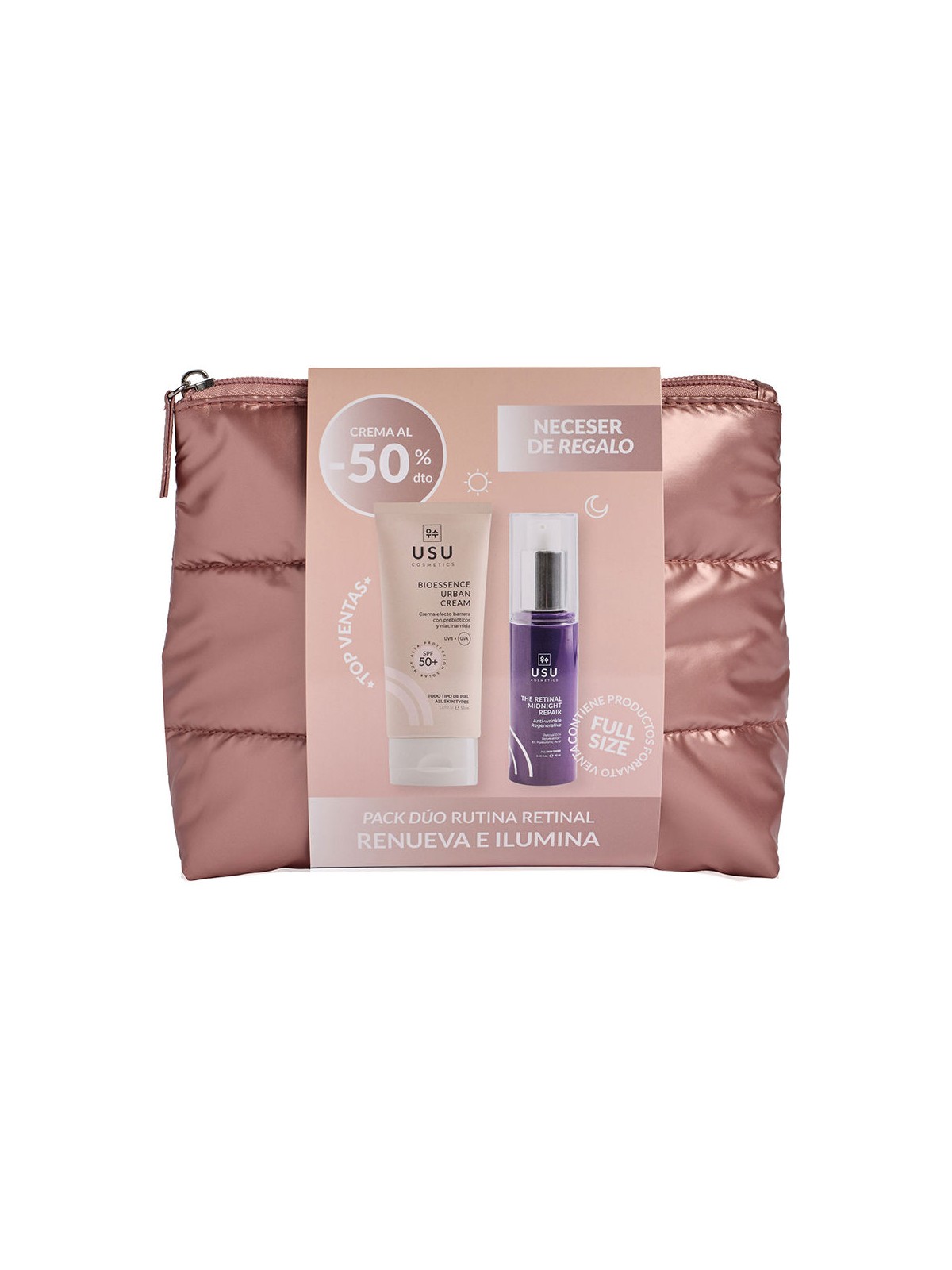 Usu Cosmetics KIT DI RIPARAZIONE RETINA DI MEZZANOTTE 3 PEZZI Serum 30 ml + Cream SPF50 50 ml + Toiletry bag 1 unit unisex