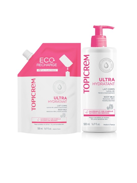 Topicrem Latte ultra idratante UH + ricarica da 2 unità Body lotion 500ml + Body lotion refill 500ml unisex