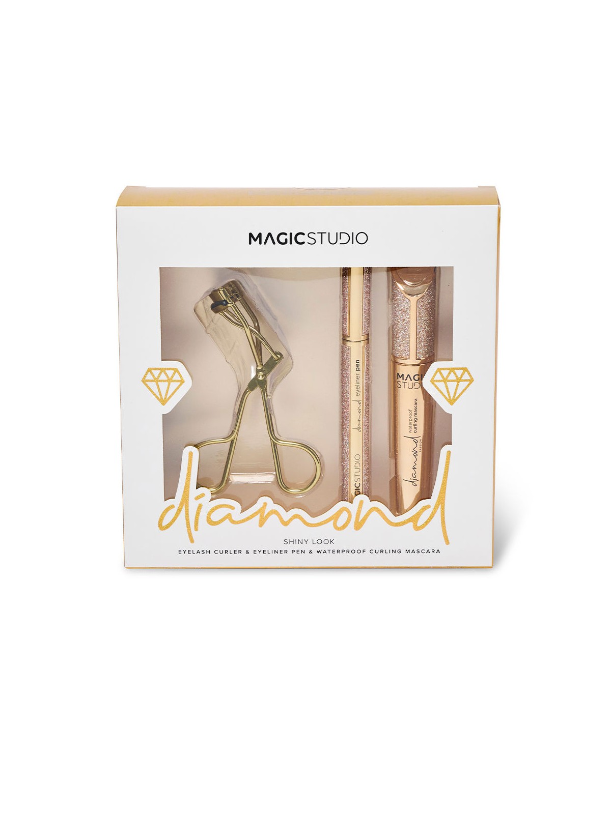 Magic Studio LOTTO DI 3 PEZZI CON EFFETTO LUMINOSO DIAMANTE Mascara + liquid eyeliner + eyelash curler unisex