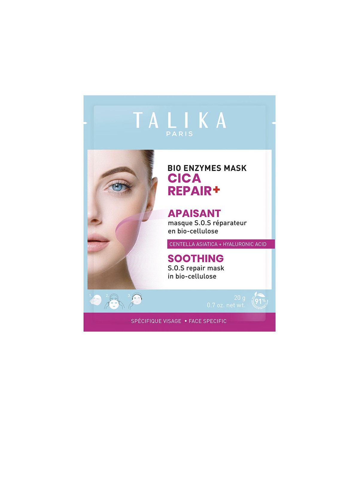 Talika Maschera BIO ENZIMATICA CICA REPAIR+ LENITIVA SOS, maschera riparatrice, booster di idratazione, 20 g unisex