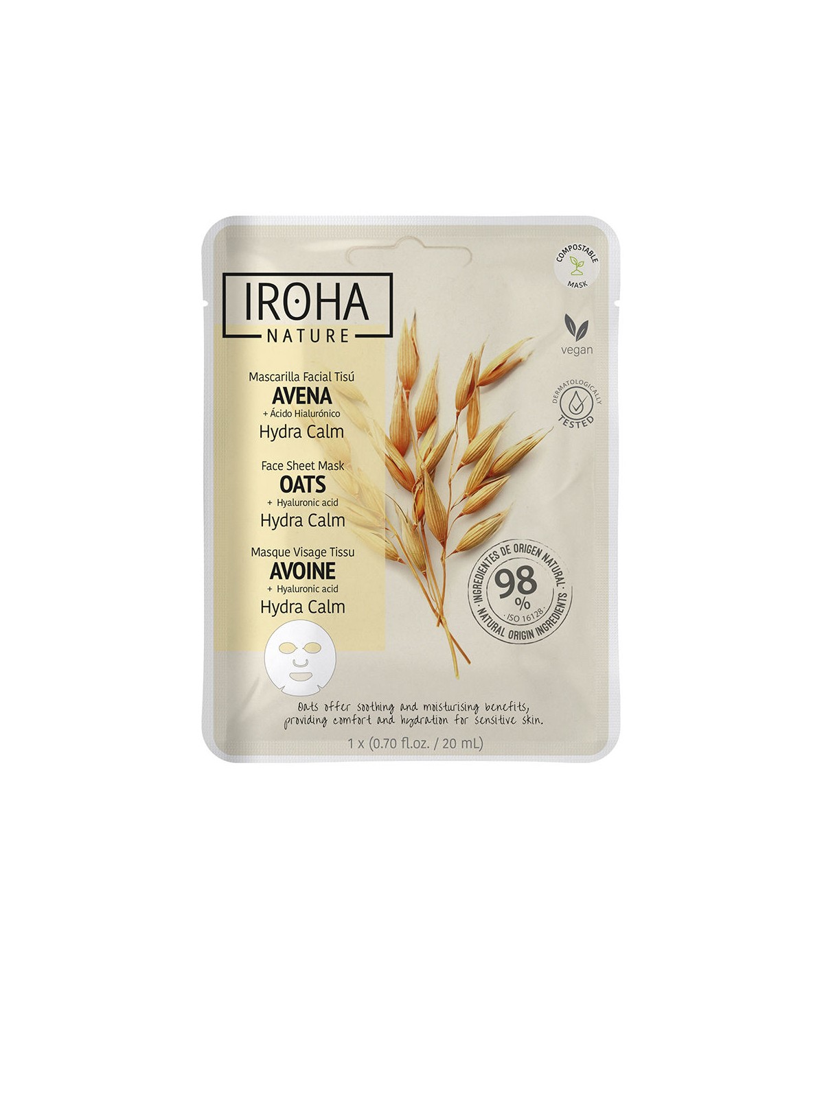 Iroha Maschera viso in tessuto all'avena 1 confezione unisex