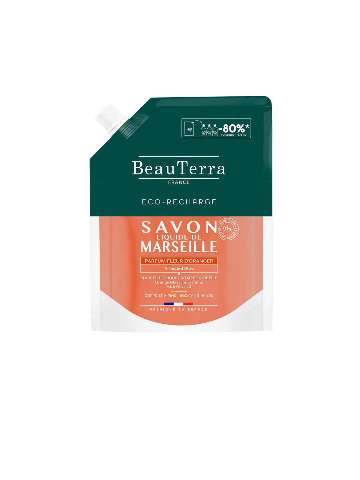 Beauterra Ricarica di sapone al fiore d'arancio MARSEILLE 900ml unisex