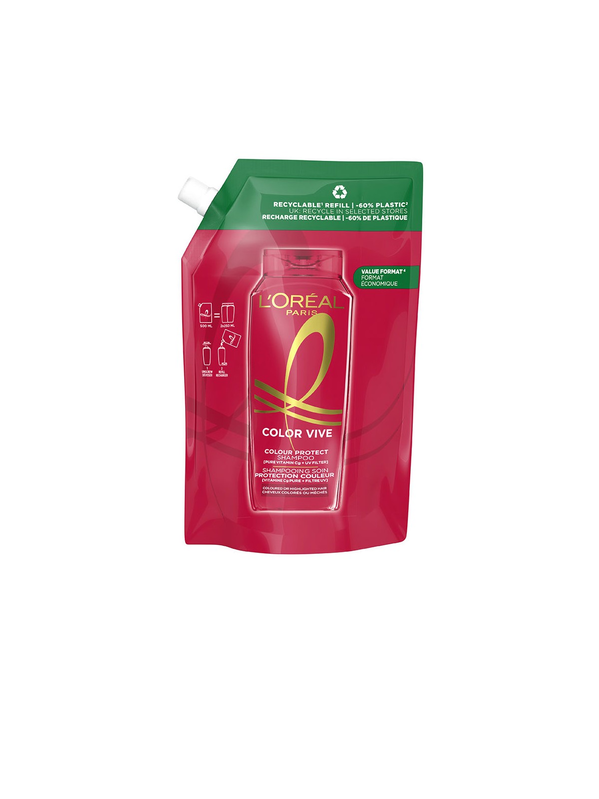 L'Oréal Paris Ricarica di shampoo protettivo ELVIVE COLOR-VIVE, confezione ecologica da 500ml unisex