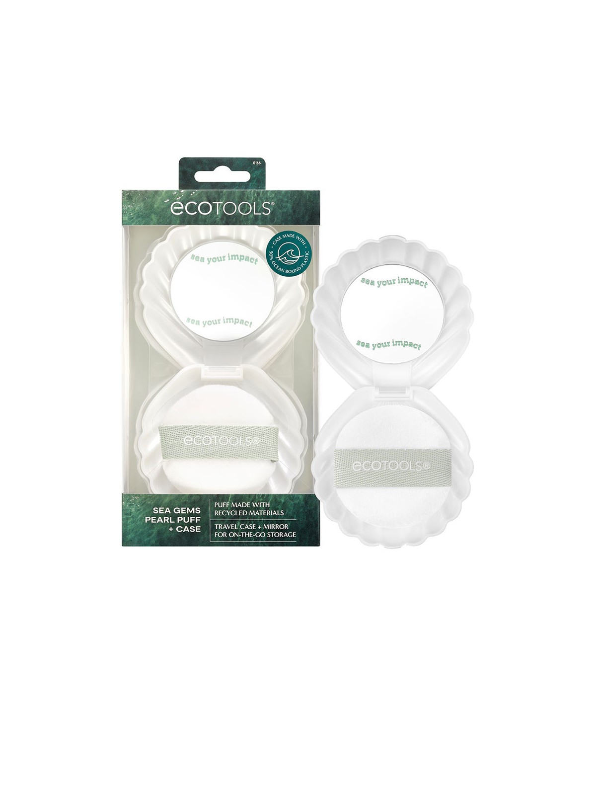 Ecotools SEA GEMS PEARL PUFF - Spugnetta per il trucco con custodia e specchietto 2 pezzi unisex