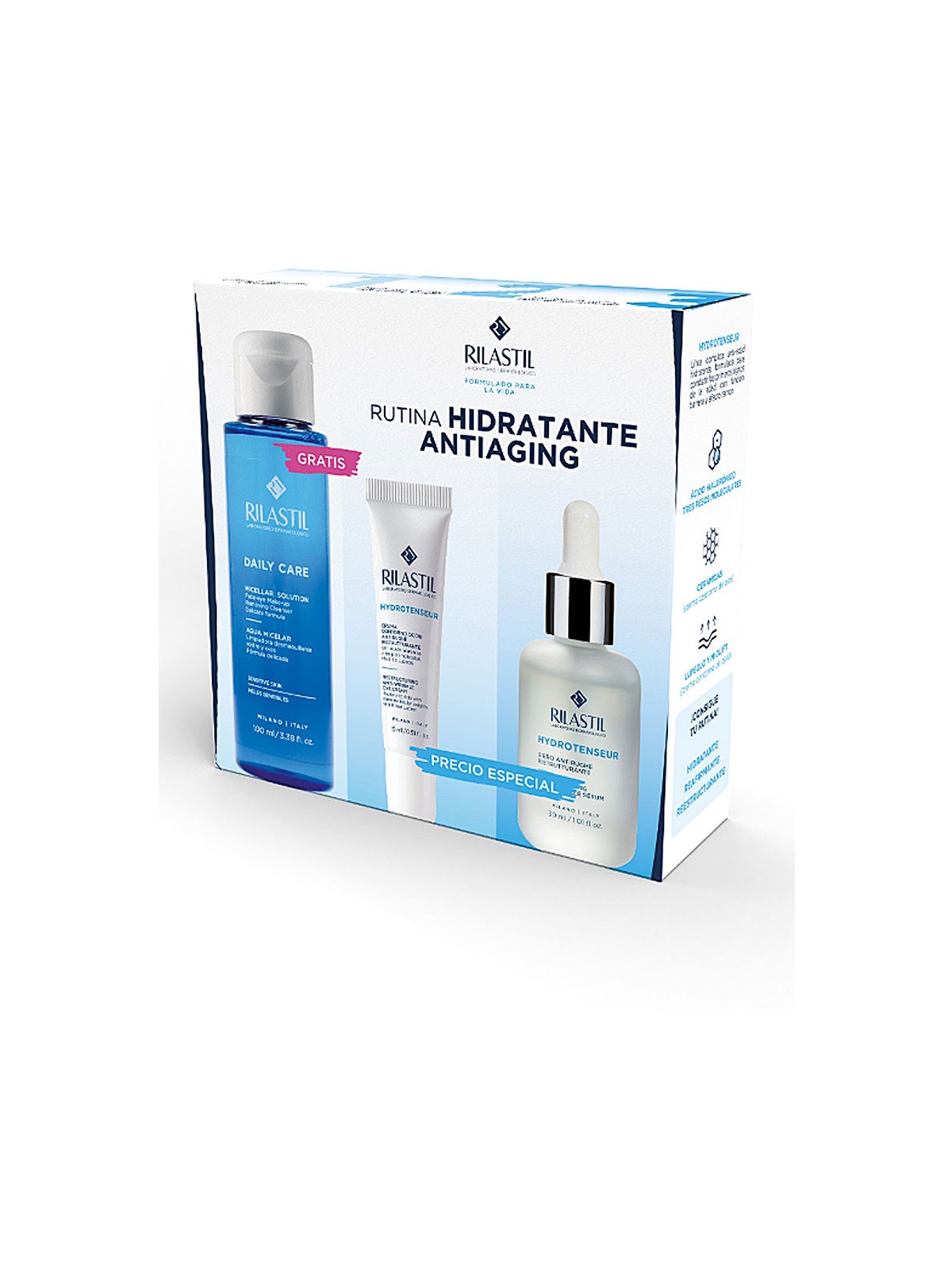 Rilastil SET 3 PEZZI PER LA ROUTINE ANTIRUGHE HYDROTENSEUR Serum 30 ml + Eye contour cream 15 ml + Micellar water 100 ml donna