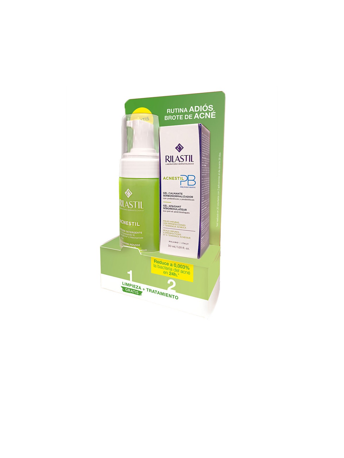Rilastil Set ACNESTIL GOODBYE ACNE OUTBREAK 2 pezzi Soothing gel 30 ml + Cleansing mousse 150 ml unisex