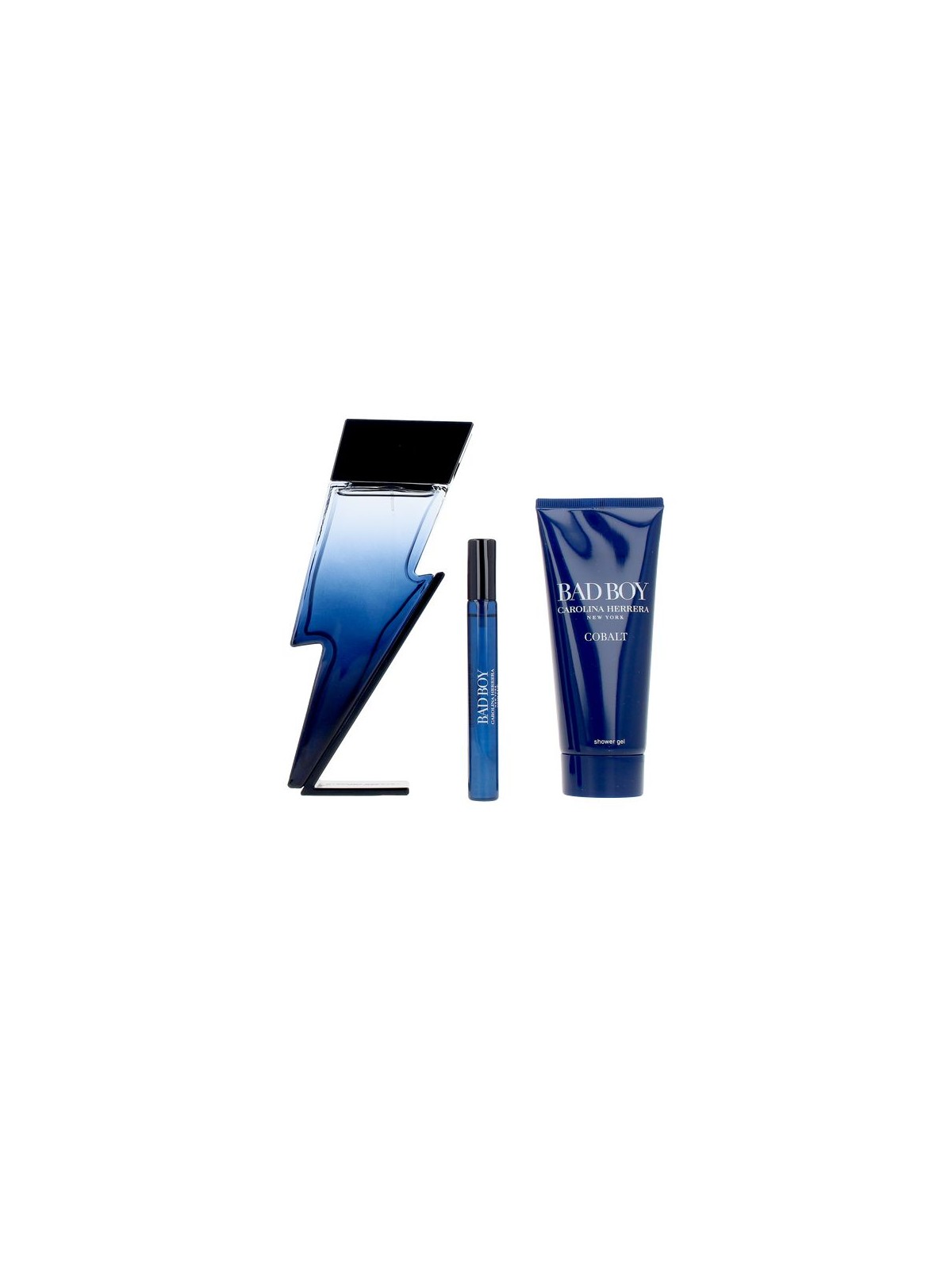 Carolina Herrera Set da 3 pezzi BAD BOY COBALT Eau de Parfum spray 100 ml + Bath Gel 100 ml + Eau de Parfum spray 10 ml unisex
