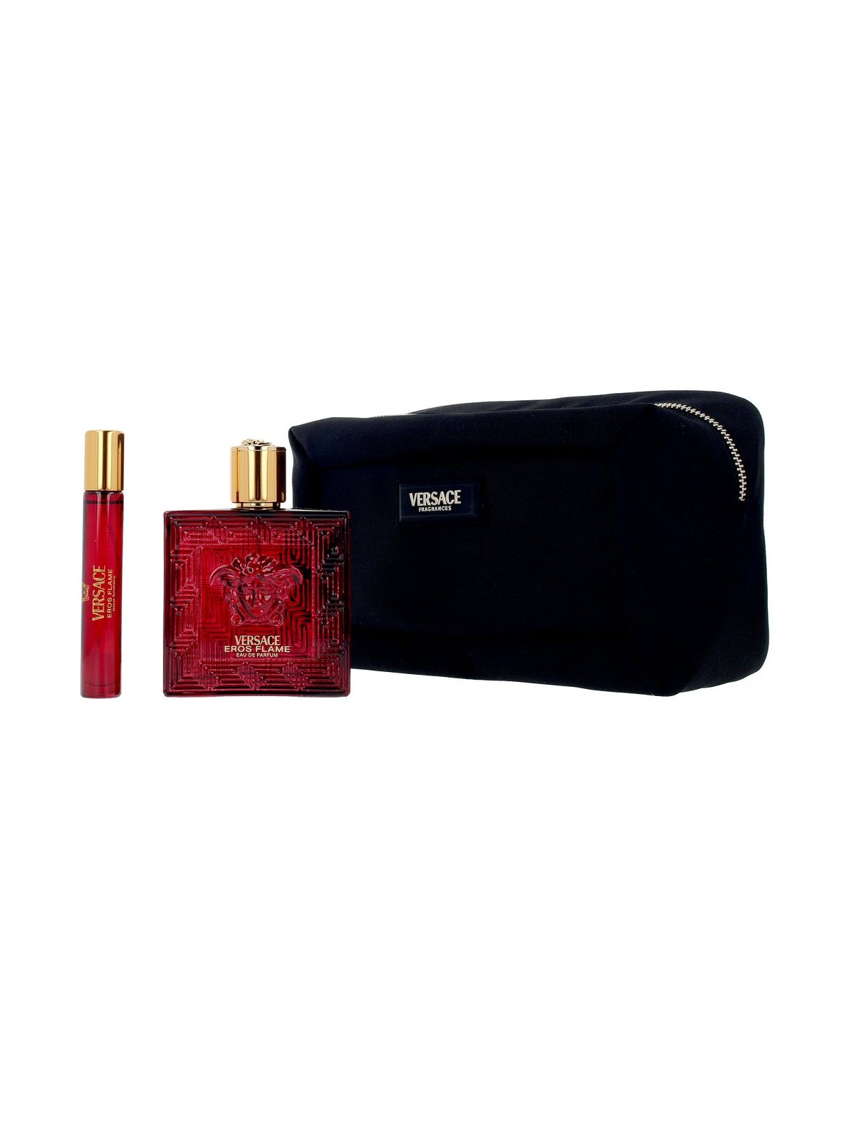 Versace Set da 3 pezzi EROS FLAME Eau de Parfum spray 100 ml + Eau de Parfum spray 10 ml + Toiletry bag unisex