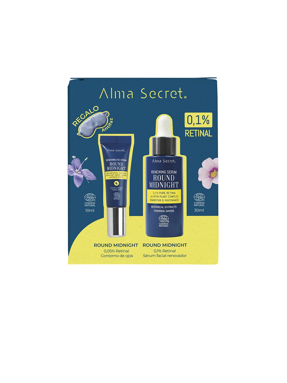 Alma Secret Set da 3 pezzi ROUND MIDNIGHT Retinal serum 0.1% + retinal eye contour 10 ml + eye mask unisex