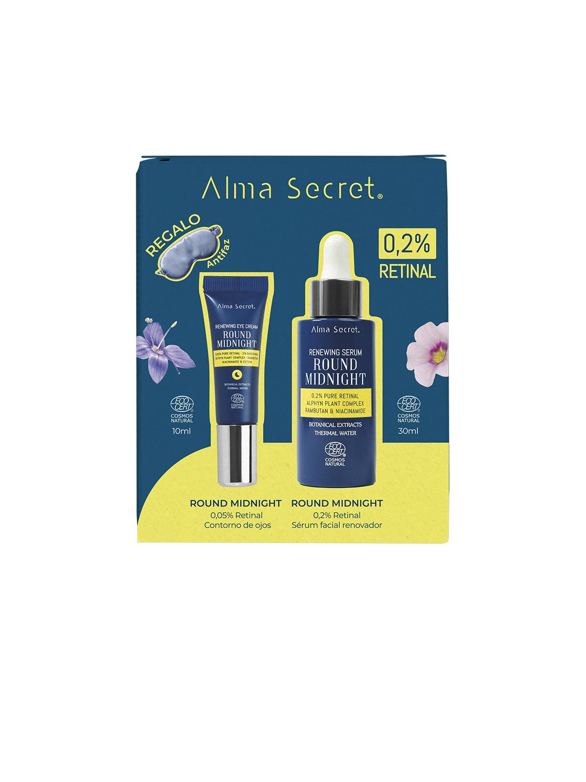 Alma Secret Set da 3 pezzi ROUND MIDNIGHT Retinal serum 0.2% + retinal eye contour 10 ml + eye mask unisex