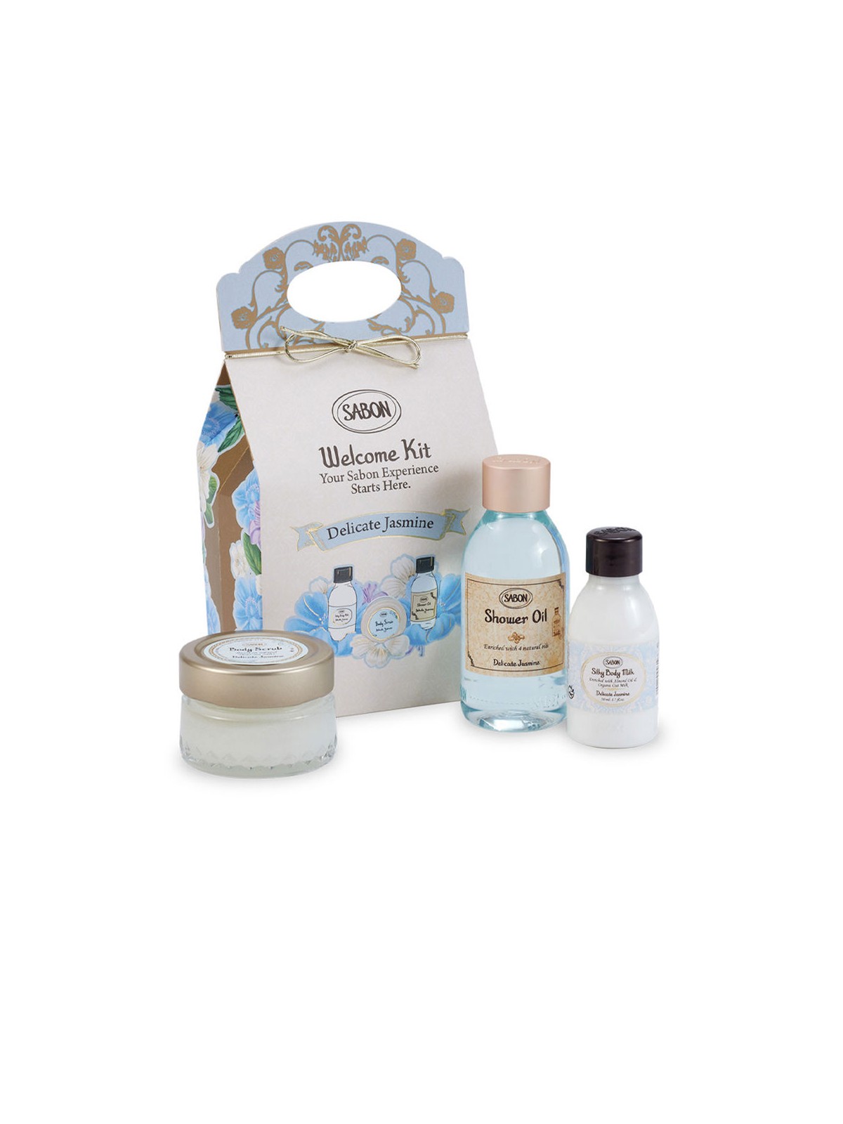 Sabon Set da 3 pezzi WELCOME JASMINE shower oil + silky body milk + Body Scrub 320 gr unisex