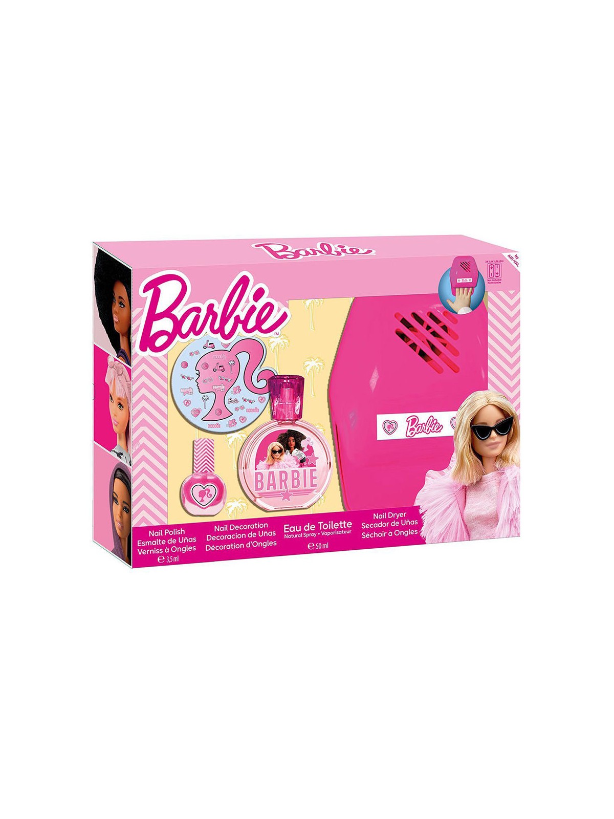 Cartoon Set di 4 pezzi di Barbie Eau de Toilette spray 50 ml + Nail polish 3.5 ml + Nail decoration + Nail dryer donna