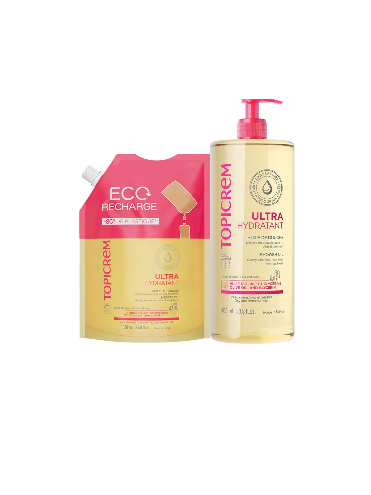 Topicrem Set di oli per doccia UH, 2 pezzi Shower oil 1000 ml + Shower oil refill 1000 ml unisex