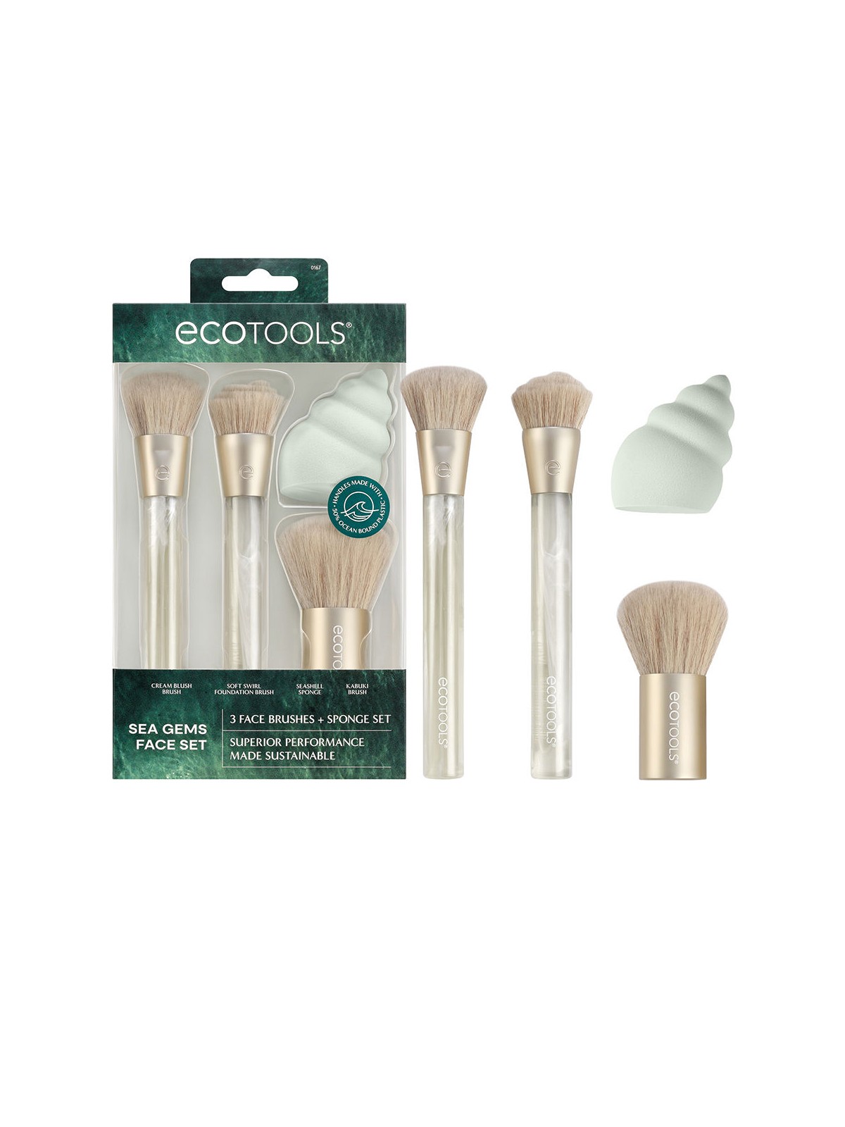 Ecotools SET DI PENNELLI E SPUGNETTE DA TRUCCO SEA GEMS 4 pezzi unisex