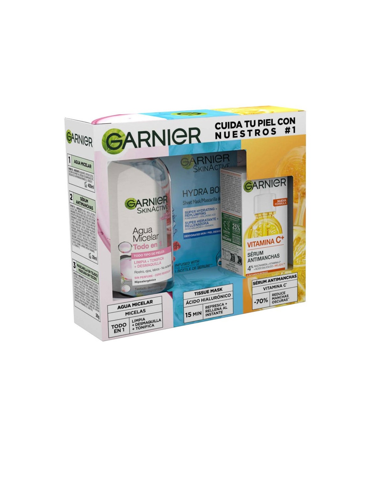 Garnier Set SKINACTIVE YOUR ESSENTIALS da 3 pezzi Micellar Water 400 ml + Tissue Mask 28 gr + Anti-stain Serum 30 ml unisex