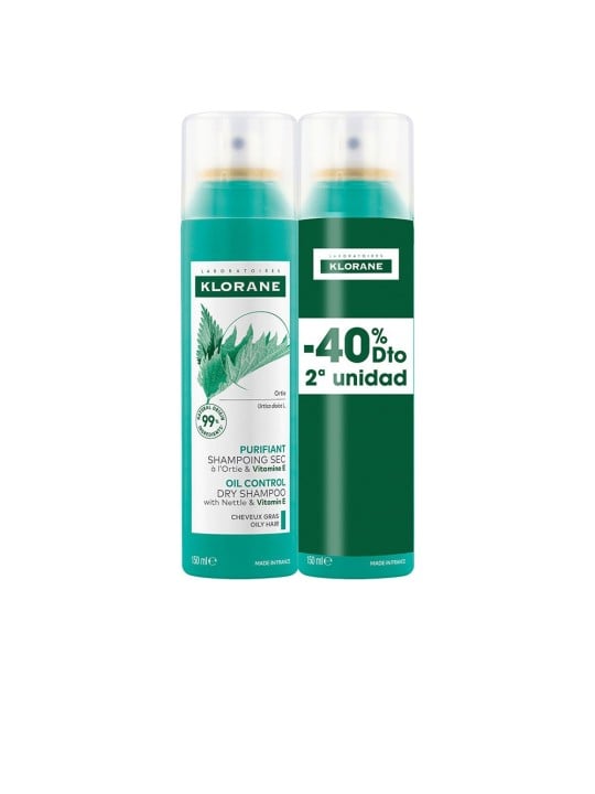 Klorane Shampoo secco all'ortica, sebo-regolatore per capelligrassi, confezione da 2 x 150ml 2 x 150 ml unisex