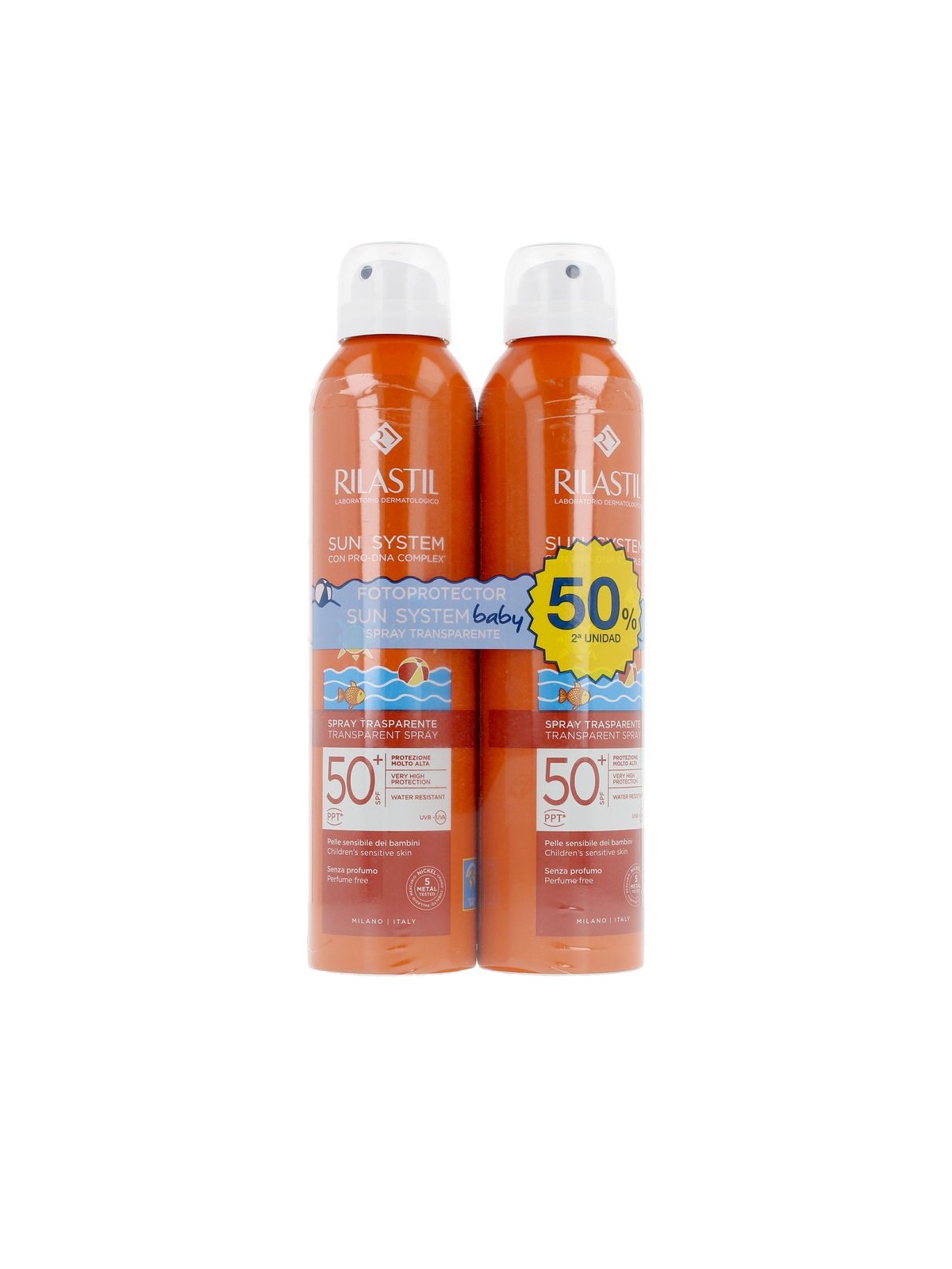 Rilastil Sistema solare SPF50+ Baby, spray trasparente, confezione da 2 x 200ml 2 x 200 ml unisex