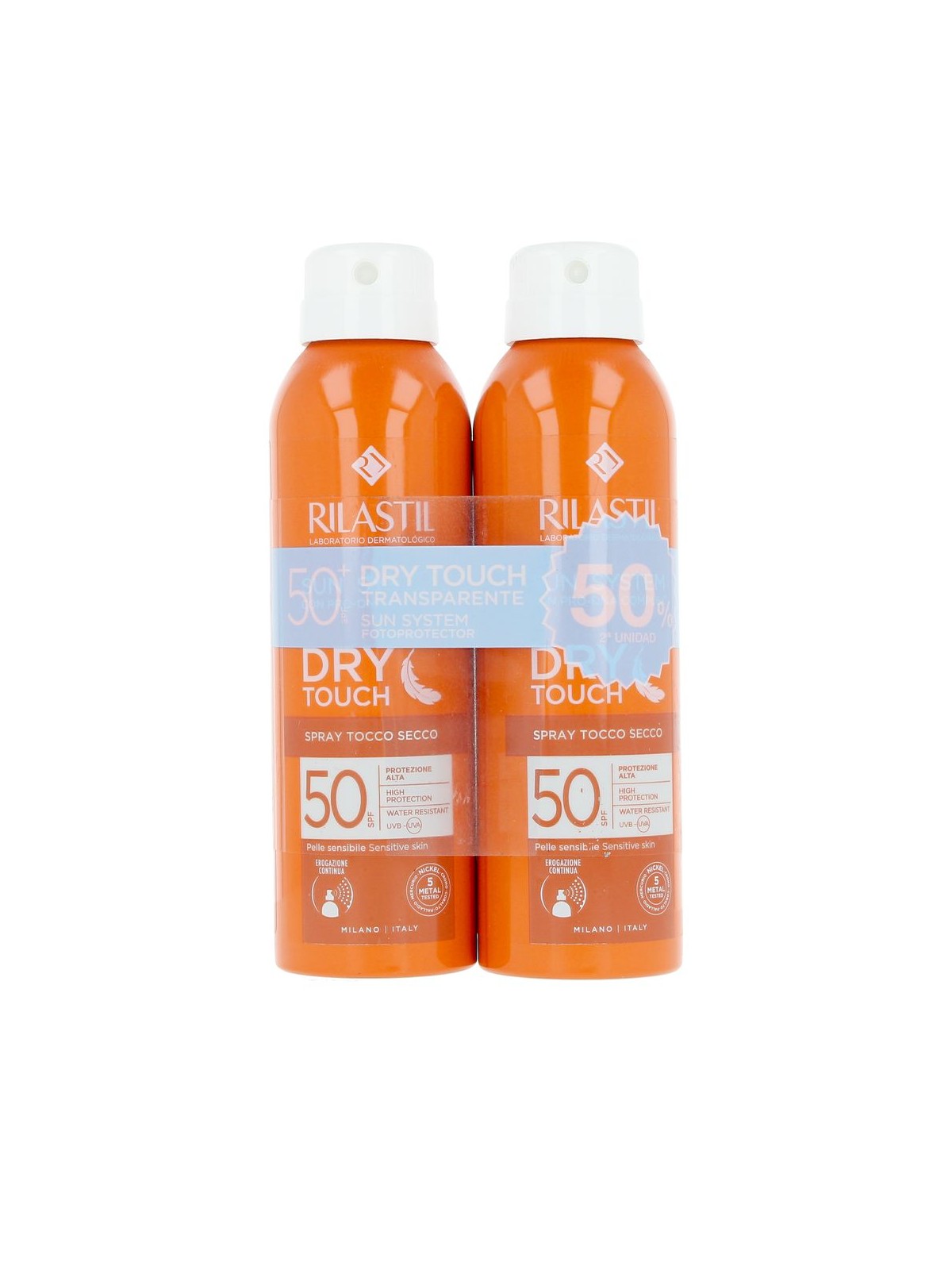 Rilastil Sistema solare SPF50+ spray trasparente ad asciugatura rapida, confezione da 2 x 200ml unisex