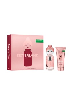 Benetton SISTERLAND Astuccio color ciliegia rosa, 2 pezzi Eau de Parfum spray 80ml + Perfumed body lotion 75ml donna