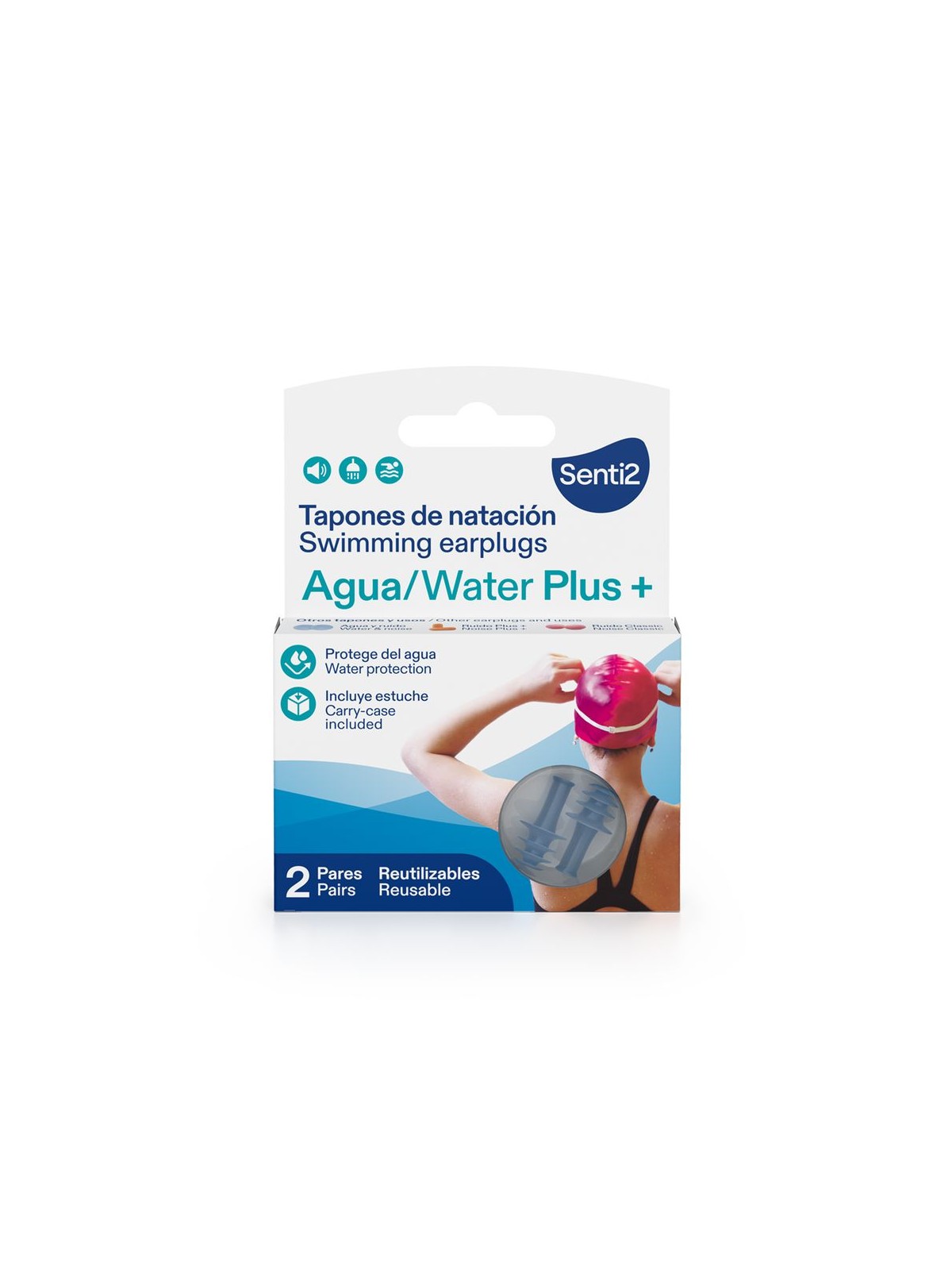 Senti2 Tappi per le orecchie da nuoto AGUA PLUS+ 2 pezzi unisex