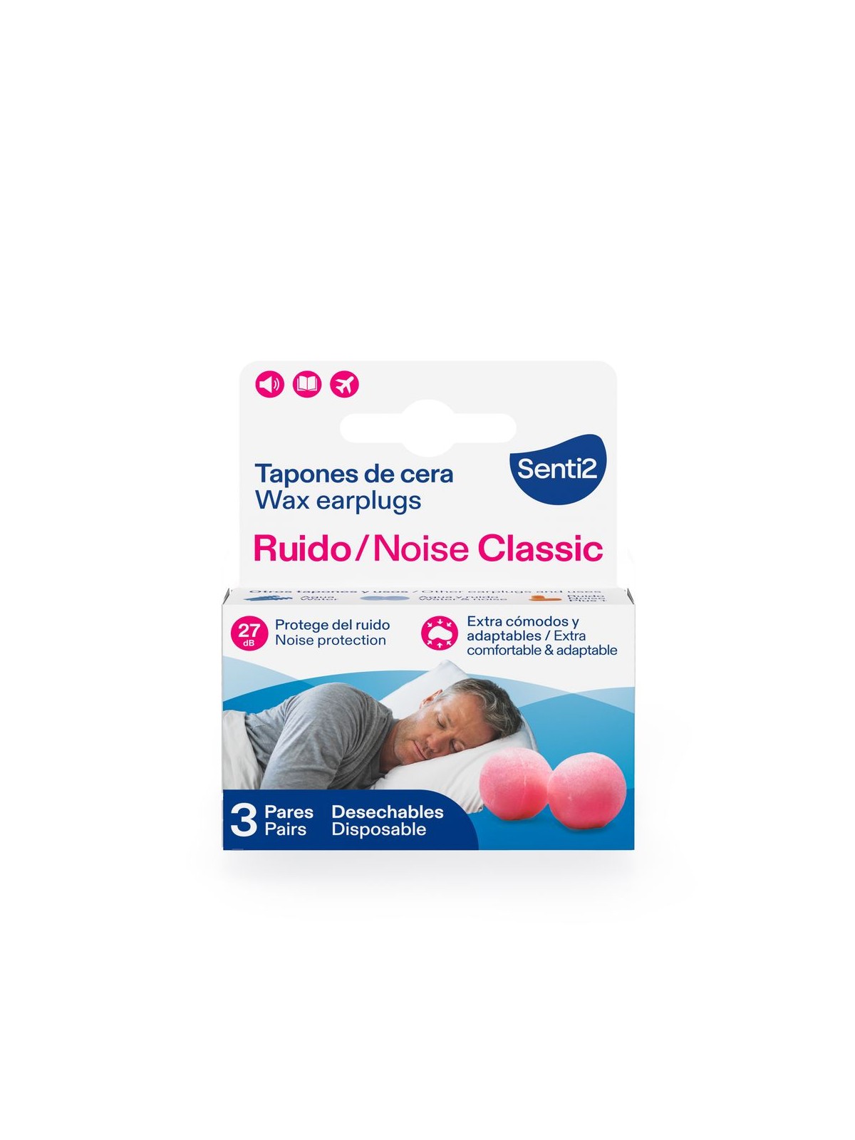 Senti2 Tappi per le orecchie in cera NOISE, 3 pezzi unisex