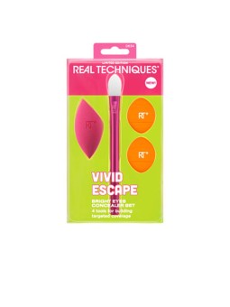 Real Techniques VIVID ESCAPE BRIGHT EYES CONCEALER CASE 4 pezzi brush + sponge + 2 puffs unisex