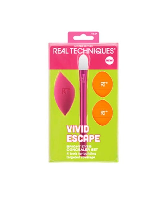 Real Techniques VIVID ESCAPE BRIGHT EYES CONCEALER CASE 4 pezzi brush + sponge + 2 puffs unisex