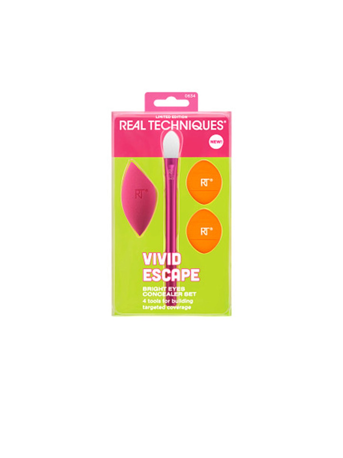 Real Techniques VIVID ESCAPE BRIGHT EYES CONCEALER CASE 4 pezzi brush + sponge + 2 puffs unisex