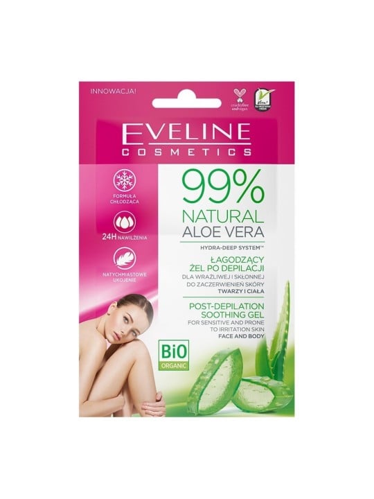 Set Duo Eveline Cosmetics Gel Lenitivo Corpo e Dopobarba all'Aloe Vera Naturale al 99% per Viso e Corpo 2 pezzi da 10ml