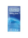 Confezione da 12 preservativi Durex Extra Safe in gomma vulcanizzata trasparente.