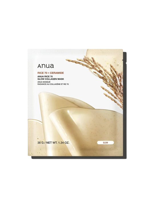 Set di maschere viso illuminanti Anua Rice 70 Glow Collagen Glow Sheet Mask 4 pezzi 38 g